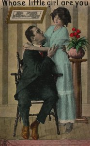 Vintage Postcard Whose Little Girl Are You Romance Lovers Moment Together