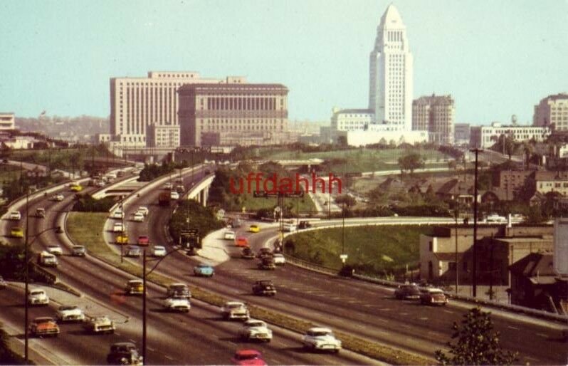 HOLLYWOOD FREEWAY LOOKING TOWARDS CIVIC CENTER LOS ANGELES, CA 1950's autos