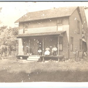 c1910s Young Family Farm House Porch RPPC Man Woman LittleBoy Real Photo PC A133