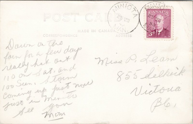 Assiniboine Valley near Virden Manitoba MB c1952 Miniota Cancel RPPC Postcard H5