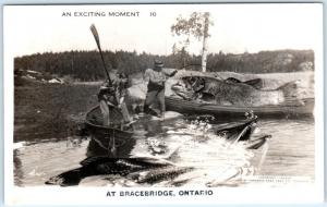 RPPC  BRACEBRIDGE, ONTARIO Canada   EXAGGERATION FISHING  1946  Postcard