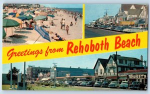 Rehoboth Beach Delaware DE Postcard Triple Greetings Cool Business Section c1960