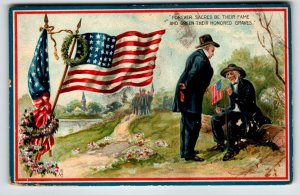 Memorial Decoration Day Postcard Military Soldier Veteran USA Flags Tuck 158