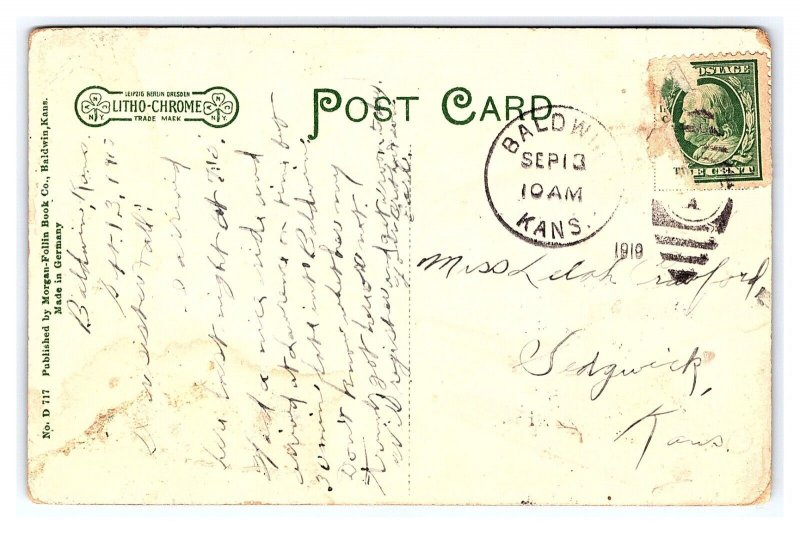 Postcard Library Baker University Baldwin Kans. Kansas c1919