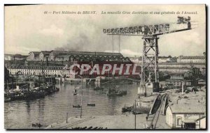 Old Postcard Brest military port the new electric crane and general view of t...