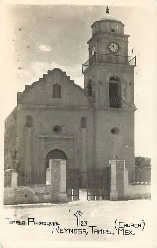 RPPC  REYNOSA, MEXICO   Real Photo TEMPLO PARROQUIAL  Church 1947   Postcard