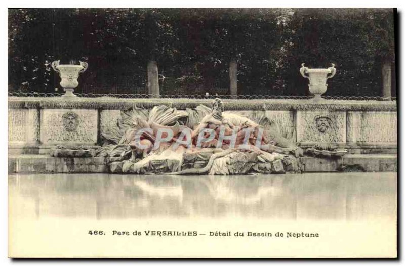 Old Postcard Park of Versailles Detail of the Neptune Fountain