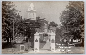 Albion Illinois~Gate & Honor Roll~Edwards Co Courthouse~Clocktower RPPC 1950