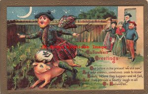 325271-Halloween, Gottschalk No 2171-1, Man Wearing Kilt Tripping over Pig