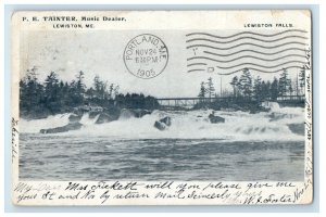 1905 Lewiston Falls Maine ME Oakland ME FE Tainter Music Dealer PMC Postcard