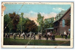 1927 Going To The Post Saratoga Race Track Saratoga Springs NY Horses Postcard