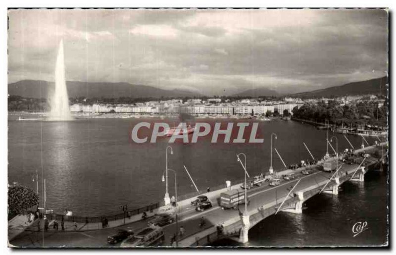 Modern Postcard Geneve Mont Blanc Bridge The water jet and the harbor