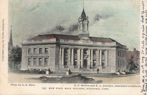 New Town Hall, Stamford, Connecticut, Early Hand Colored Postcard, Used in 1907