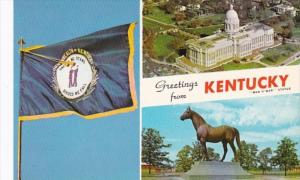 Greetings From Kentucky Showing State Flag State Capitol and Man O'...