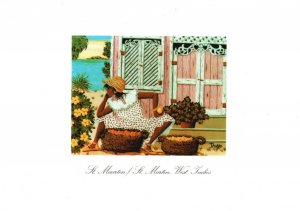 Postcard Saint Maarten West Indies Caribbean Art Miss Hettie's Window Painting