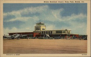 Mobile Alabama AL Municipal Airport Bates Field Linen Vintage Postcard