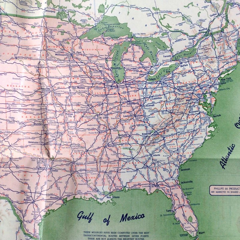 Circa 1950 Montana Road Map Phillips 66 Petroleum Company Advertising