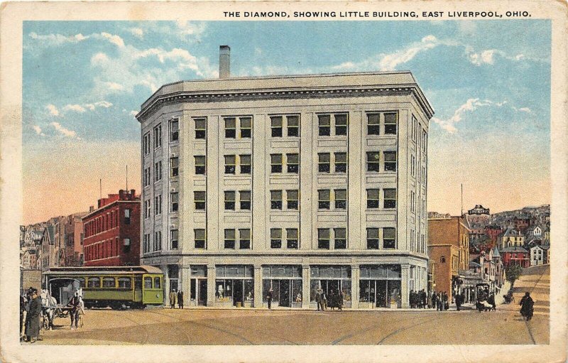 East Liverpool Ohio 1920s Postcard The Diamond Showing Little Building Streetcar