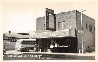 RPPC Greyhound Stage Depot ELKO, NV Grant's Cafe Roadside 1950s Vintage Postcard