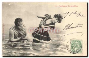 Postcard The Old Woman swimming lesson