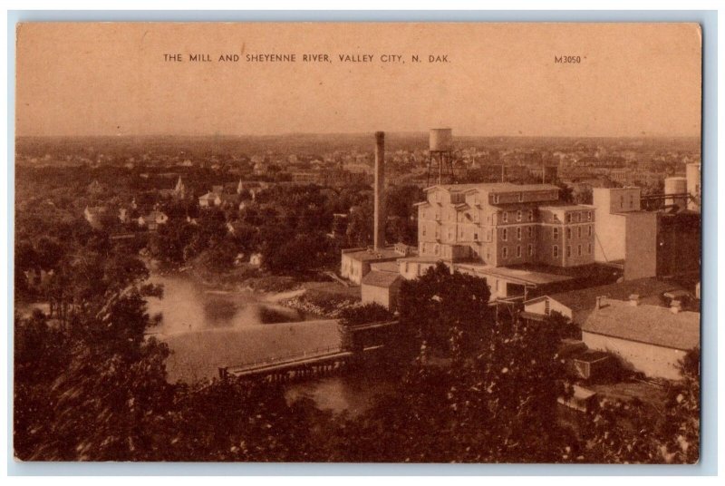 Valley City North Dakota ND Postcard Aerial View Of Mill & Sheyenne River c1940s