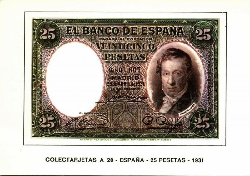 spain, Veinticinco 25 Pesetas 1931, BANKNOTES Modern Money Postcard