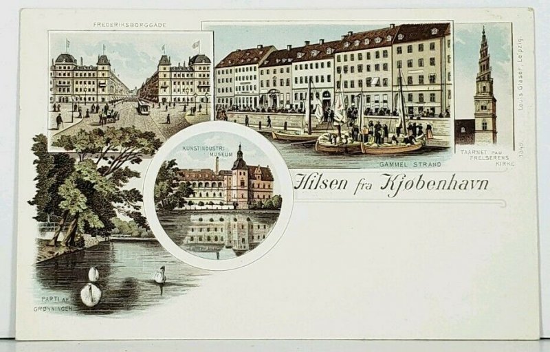 Denmark Hilsen fra KJOBENHAVEN Multi View #1349 Louis Glaser c1900 Postcard A4