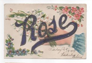 1907 Pittsburg PA Rose Vintage Glitter Name Postcard Postkarte Carte