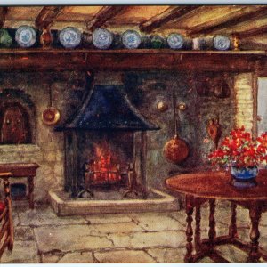 c1920s Stratford-on-Avon, England Anne Hathaway Cottage Kitchen Fireplace A356