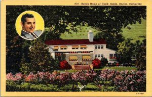 Vtg 1940's Ranch Home of Clark Gable Actor Encino California CA Linen Postcard
