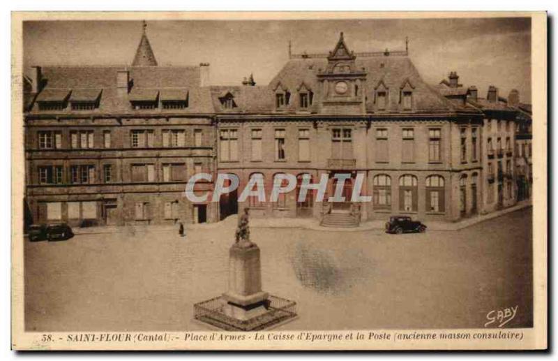 Saint Flour Old Postcard Place d & # 39armes The case of & # 39epargne and ma...