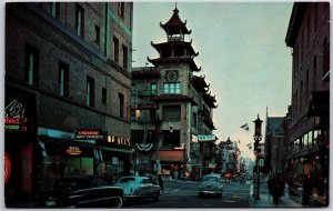 Chinatown At Night San Francisco California Shops & Bazzars Street View Postcard