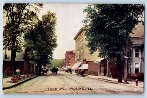 Moline Illinois IL Postcard Fifth Avenue Business Section c1910's Antique Trees