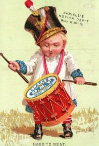 1880s-90s Hard to Beat Boy with Drum Clark's O.N.T Spool Cotton Daniell's Notion