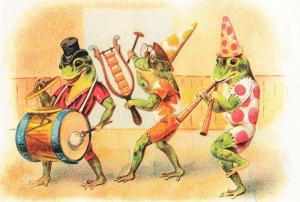 Frog Musicians in a Marching Band Victorian Illustration Repro Postcard