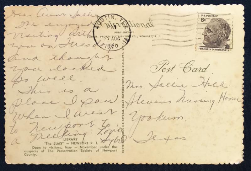 Postcard Used Library at “The Elms” Newport RI LB