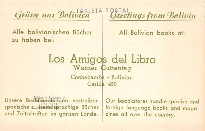 La Paz Bolivia Birds Eye View Bookstore Ad on Back Vintage Postcard AA68697