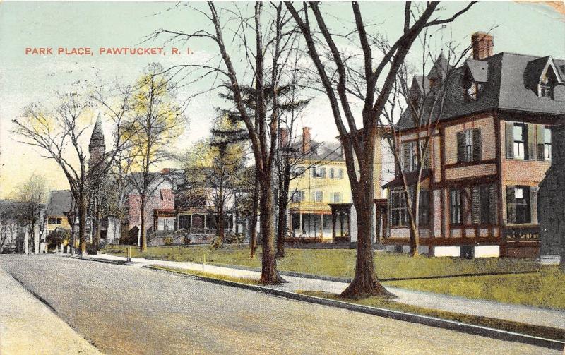 Pawtucket Rhode Island~Park Place~Residential Scene~Church in Distance~1909 Pc