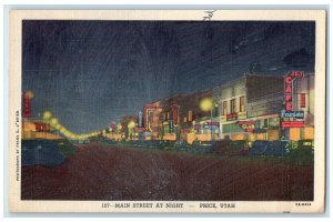 1951 Main Street At Night Shop Buildings Cars View Price Utah UT Posted Postcard