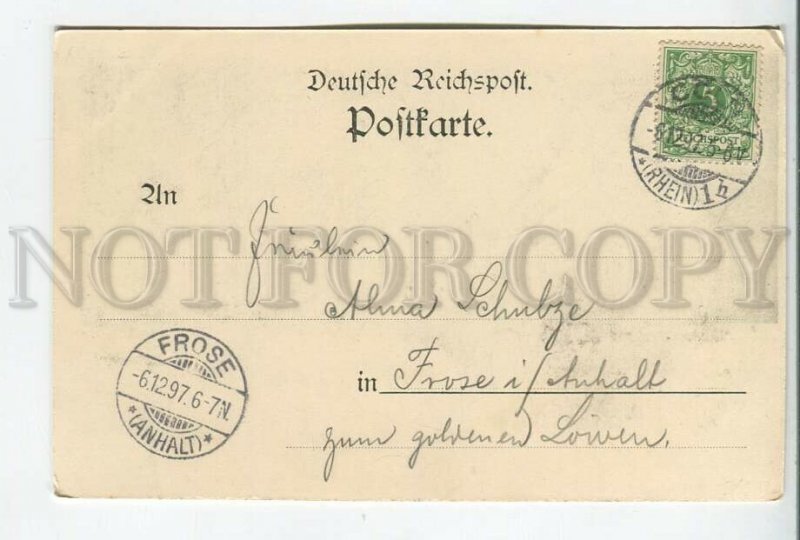 460814 Germany 1897 year Gruss aus Koln Cologne Moonlight Vintage embossed RPPC
