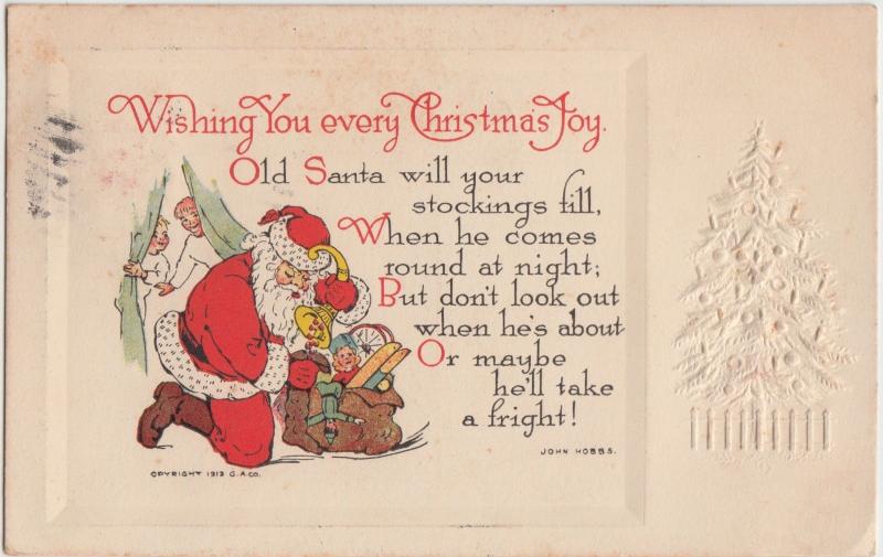 SANTA CLAUS Postcard MERRY CHRISTMAS 1912 G.A. Company John Hobbs S101