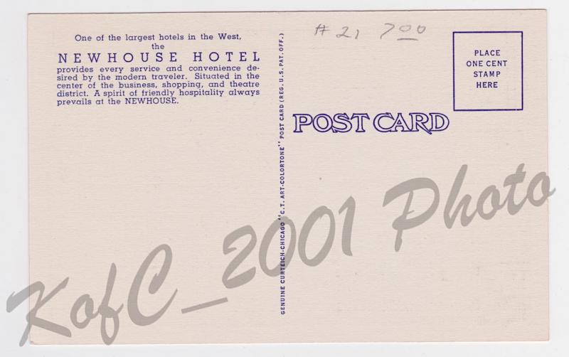 Hotel Newhouse Night View Salt Lake City Utah Curteich Vintage Postcard