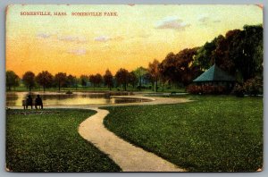Postcard Somerville MA c1910s Somerville Park View of Gazebo Pond