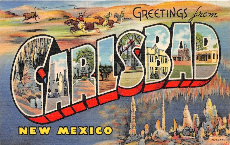 G44/ Carlsbad New Mexico Postcard Linen Large Letter Teich Greetings Cave