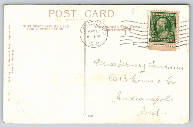 Dayton Ohio~US Post Office On Corner & Trolley~Vintage Postcard