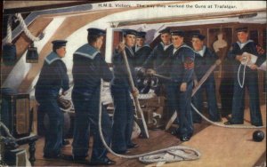 British Navy Sailors HMS Victory Working Guns at Trafalgar c1910 Postcard