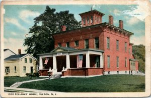 Postcard NY Oswego County Fulton Odd Fellows Home American Flags 1920 H8