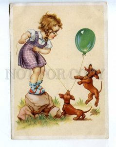 241591 GERMANY CHILDREN girl dachshund Balloon Old postcard