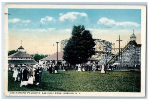 c1920's Amusement Park Lakeside Park Scene Auburn NY Rollercoaster Postcard 