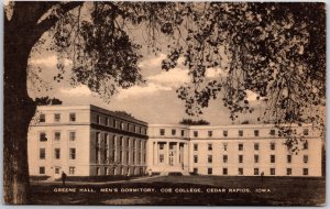 Greene Hall Men's Dormitory Coe College Cedar Rapids Iowa IA Building Postcard